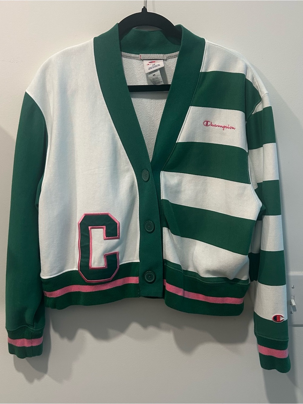 Champion Two-Tone Striped Cardigan Preppy School Girl Academia Button Up Sweater